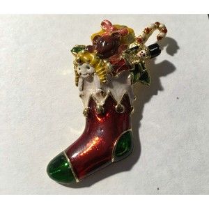 Vintage JYOTI Christmas Stocking Pendant